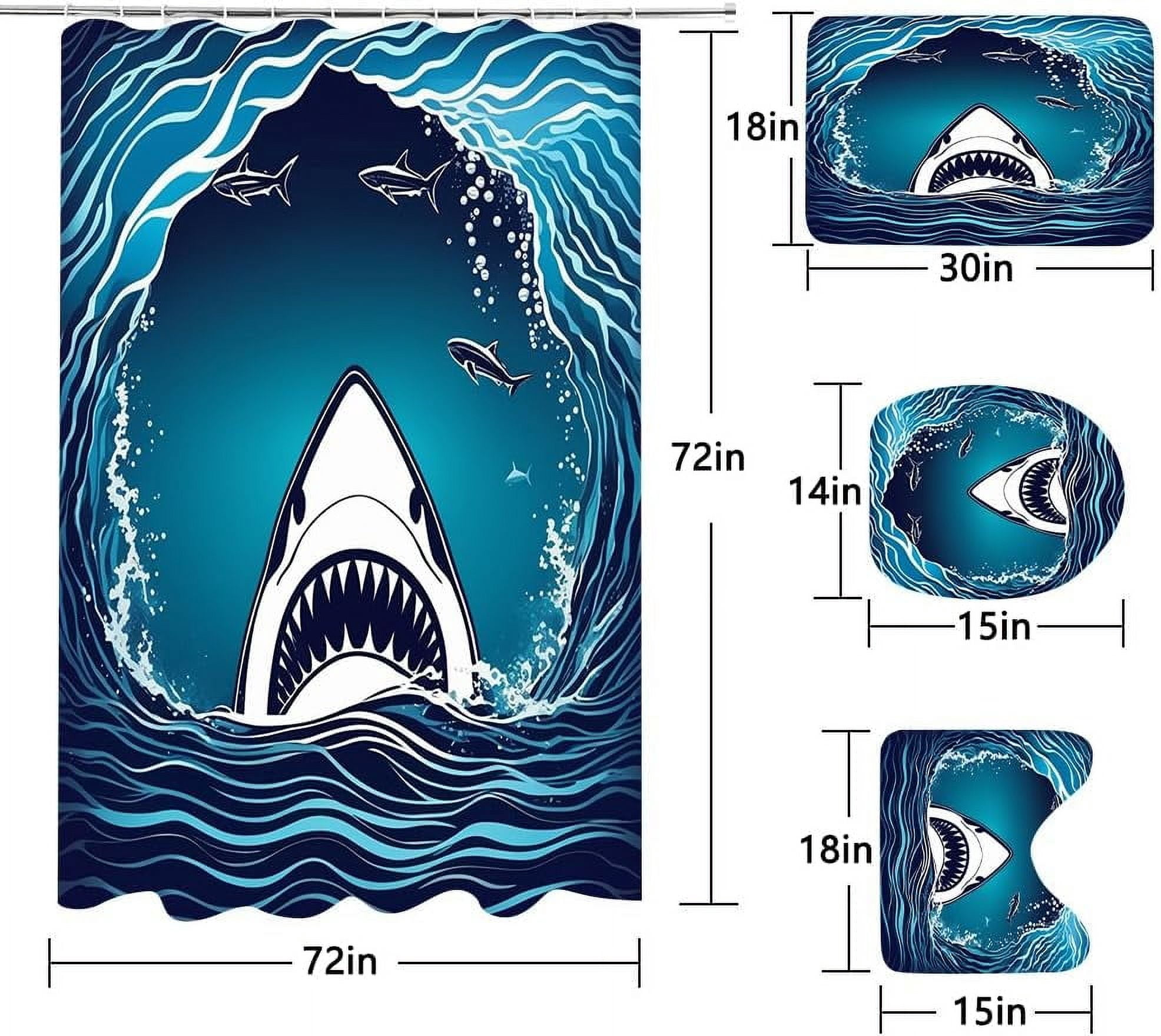 4 Pcs Navy Blue Floral Shower Curtain Set Bathroom Sets with Waterproof Fabric Shower Curtain and Non-Slip Rugs Toilet Lid Cover Bath Mat Decor with Hooks(72x72 Inch)