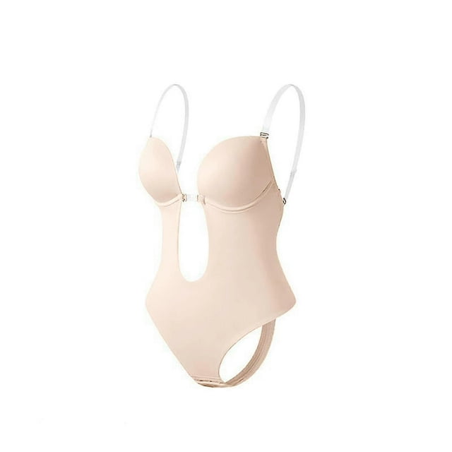 Women's Backless Shaper Bodysuit Shapewear Bra Body Shaper Deep V Neck Clear Strap TummyControl Underwear Seamless Bodysuits for Low Back Dress, M