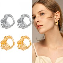 DESIGNICE 2 Pairs Statement Earrings for Women,Metal Plated Lava Folds Drop Earrings,Chunky Gold Earrings Wife Girlfriend Fashion Jewelry Accessories Gift,Style6