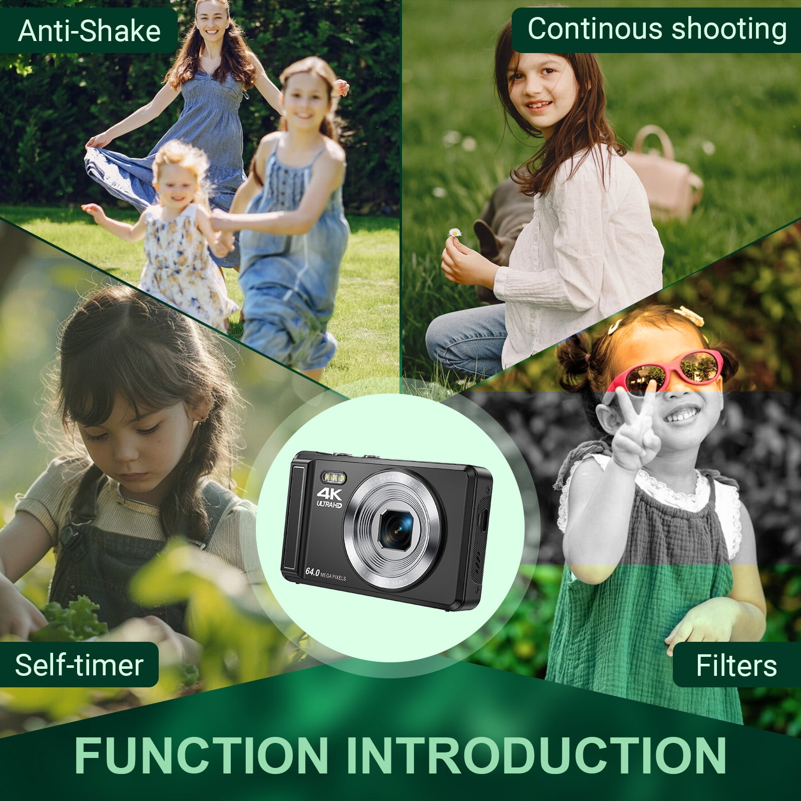 MARVUE Digital Camera 4K UHD 64MP 16X Digital Zoom Autofocus Compact Camera with 32GB SD Card