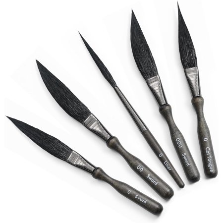 ARTIFY 5-Piece Pinstriping Brush Set, Mixed Squirrel & Goat Hair, Professional Detail Script Liner, Scroll, Sword, Dagger, Striper for Lettering & Detailing