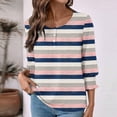 thumbnail image 4 of Ashirexll Tops for Women Trendy, Ladies Tops and Blouses, Striped Printed Button Up 3/4 Length Round Neck T Shirt Top, 4 of 7