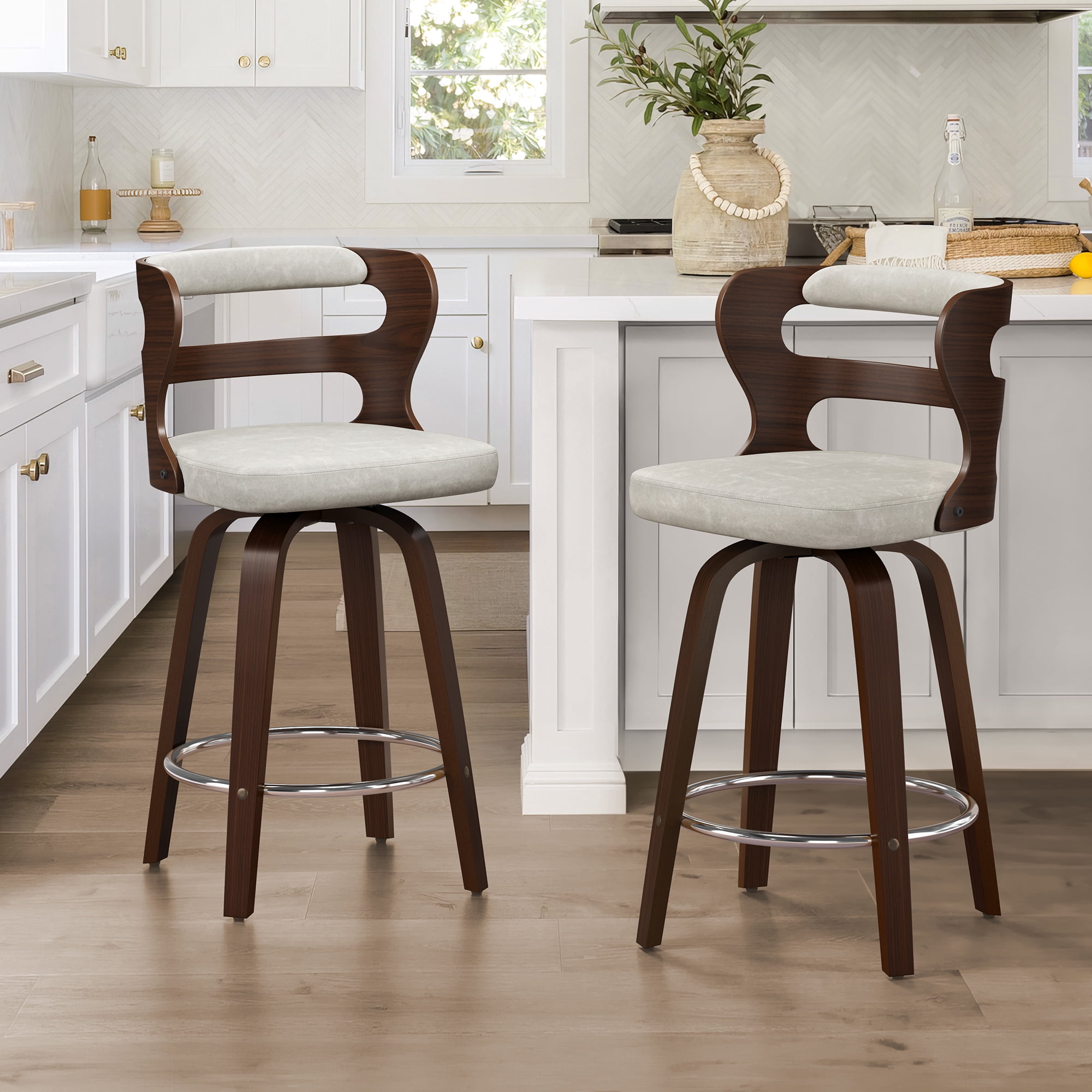 Dycanpo 26" Counter Height Bar Stools, Swivel Counter Stools with Back for Kitchen Island, Light Beige Gray