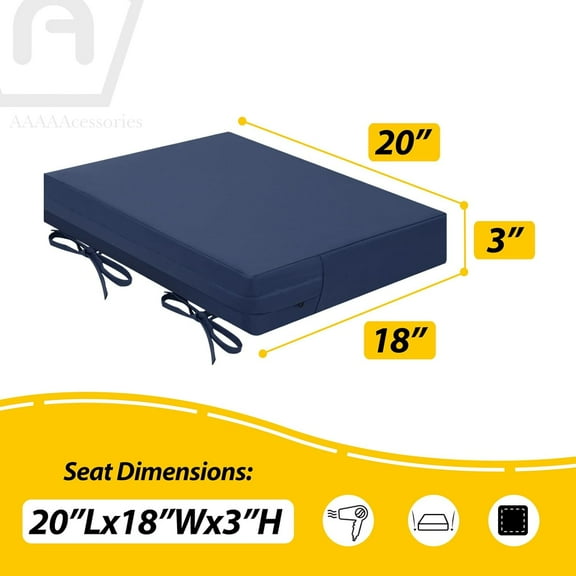 Outdoor Seat Cushions for Chairs, Waterproof & Fade-Resistant, 20" x 18" x 3", Set of 2, Navy Blue