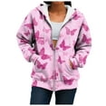thumbnail image 4 of zaveiop Zip up Hoodie Women Butterfly Graphic Hoodies Long Sleeve Oversized Y2K Sweatshirts Cute jackets Plus Size for Girls (Pink, XXL), 4 of 7