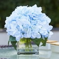thumbnail image 2 of Enova Home Artificial Silk Hydrangea Flowers Arrangement in Cube Glass Vase With Faux Water For Home Office Decoration (Azure), 2 of 4