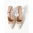thumbnail image 3 of On feet& in love Women's Pointed Toe Slingback Heels with Metallic Horsebit Buckle - Smooth Apricot PU Dress Shoes for Work & Event - Size 6, 3 of 7