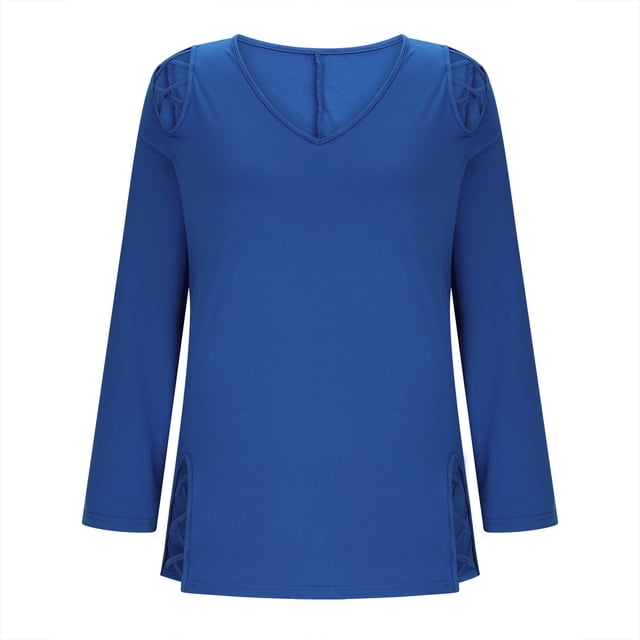 Hauts Grande Taille pour Femmes, Blouse à Manches Longues à Col Rond avec Bretelles Croisées et Détail Découpé, Chemise Décontractée Unie pour la Maison