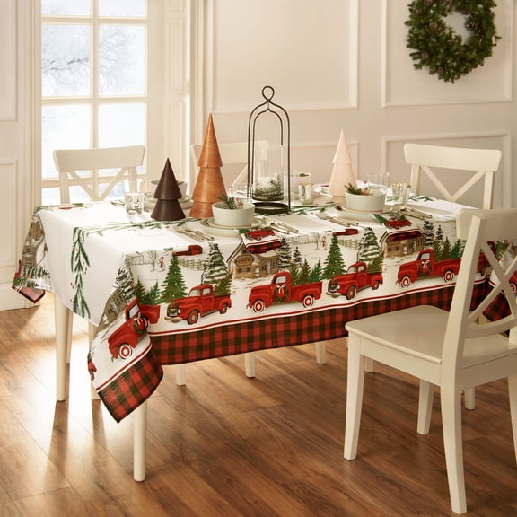 Elrene Home Fashions Vintage Christmas Tree Farm Holiday Rectangle Tablecloth, Multicolor, 60" x 84" Rectangle