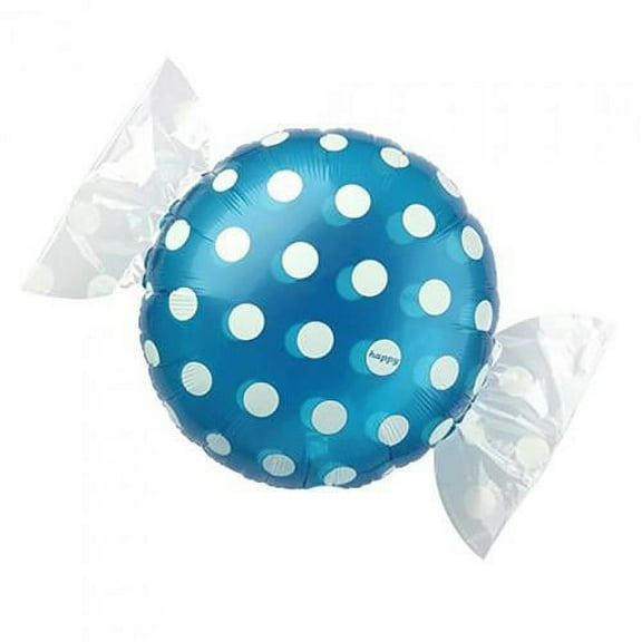 LOONBALLOON Sweets-candy Balloons, 18″ CANDY W/ WRAPPER ENDS - LIGHT BLUE W/ WHITE POLKA DOTS
