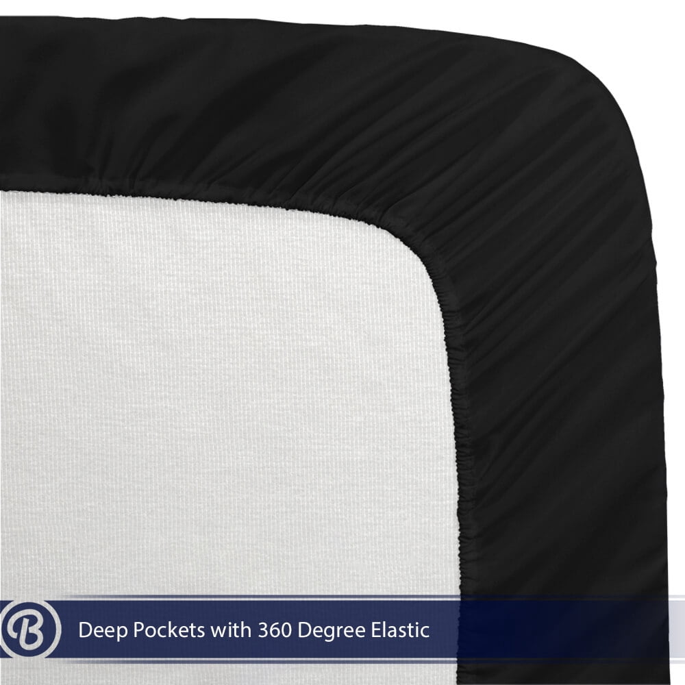 Fitted Sheet + Pillowcase Set, Microfiber, Wrinkle Resistant, King, Black