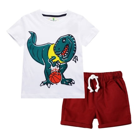 

EHTMSAK Toddler Baby Children Boy Outfits Short Sleeve T Shirts and Shorts Set Summer Clothing Set Wine 1Y-6Y 90 100 110 120 130 140