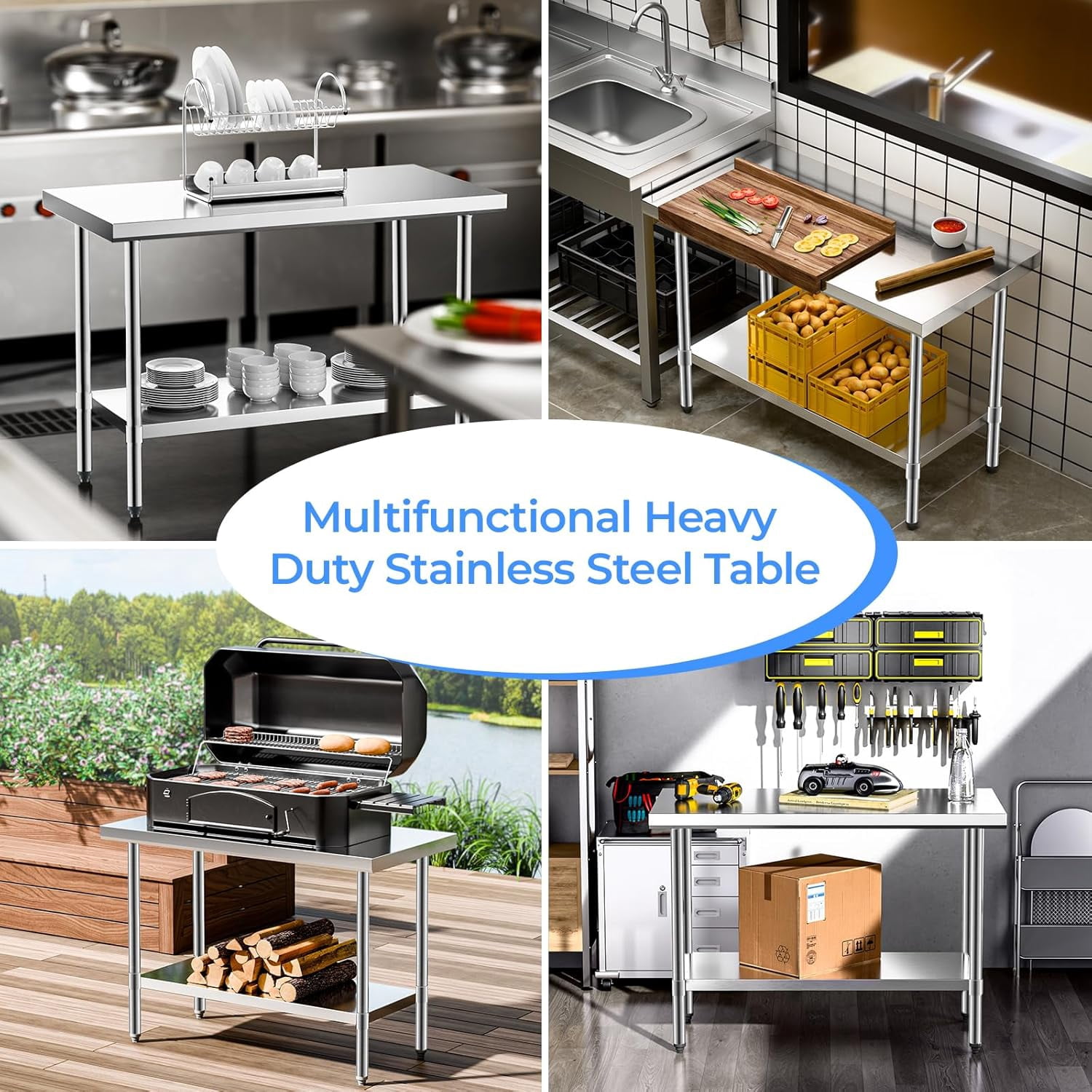 NUUK Stainless Steel Work Table, 24 X 36 Inch Commercial Kitchen Food Prep Table, with Adjustable Undershelf, Utility Metal Countertop Work for Restaurant Home and Hotel