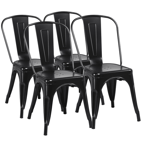 Modern Iron Metal Industrial Indoor Outdoor Dining Chairs Set Of 4 Black Walmart Com Walmart Com