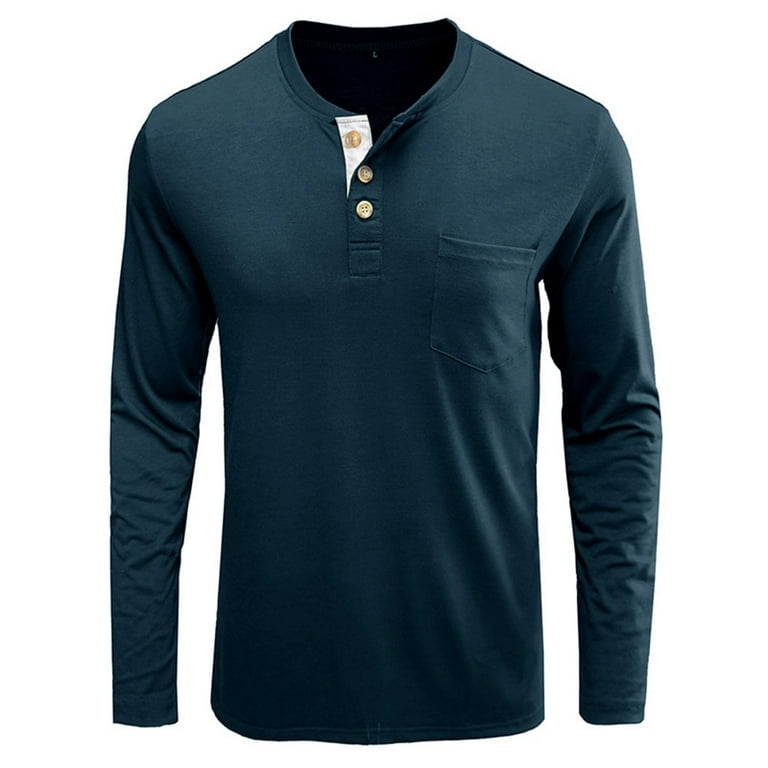 JMSUN Men s Long Sleeve Round Neck Button T Shirt Top Henley Shirt