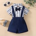 thumbnail image 2 of Otqutp Cute Outfits Set for Toddler Boys Short Sleeve Striped Prints T Shirt Tops Suspenders Shorts Kids Gentleman Outfits, 2 of 8