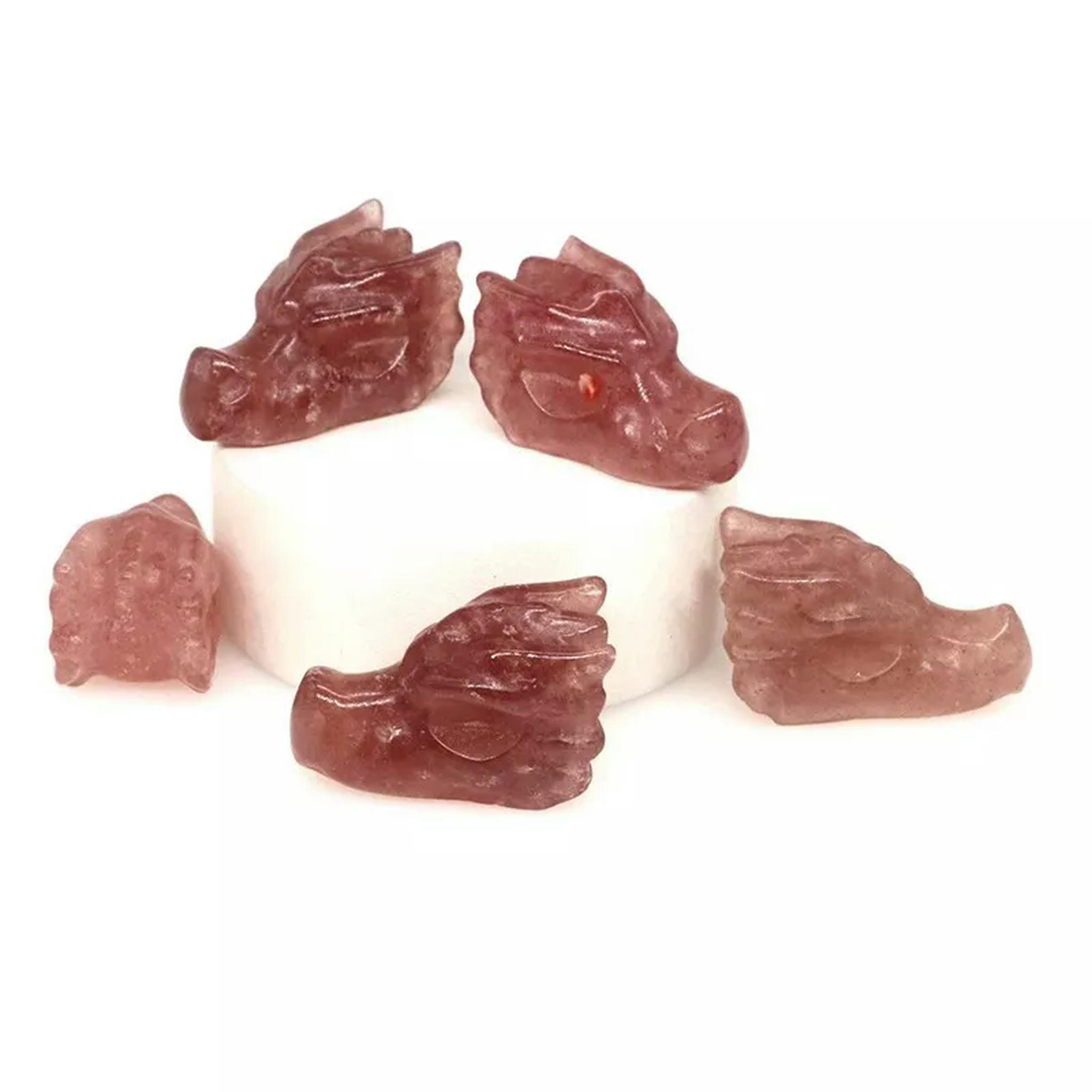 EOEMY 10Pcs Natural Quartz Strawberry Crystal Dragon Head Skull Mini Vivid Statue Gift
