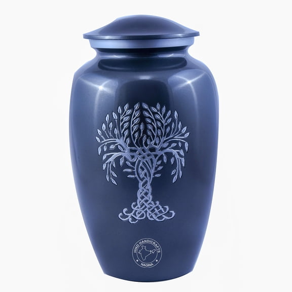 Tree of Life Engraved Cremation Urn for Human Ashes Adult - Handcrafted Funeral Urn for Ashes - Large - BAG INCLUDED (6.25'' x 6.25'' x 11'', Matte Grey)