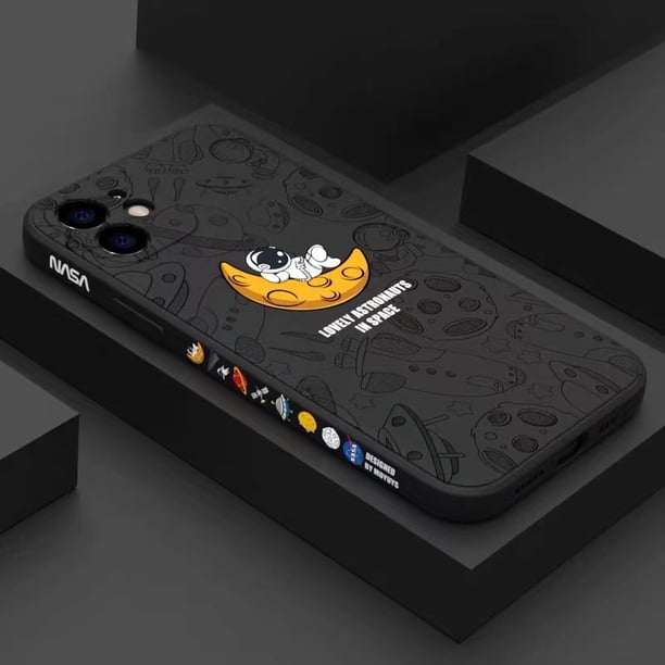 Funda astronauta de la nasa iPhone 13 12 11 Pro Max 7Plus 8Plus X XR XSMax 8 7 6s moda borde recto silicona cubierta del teléfono