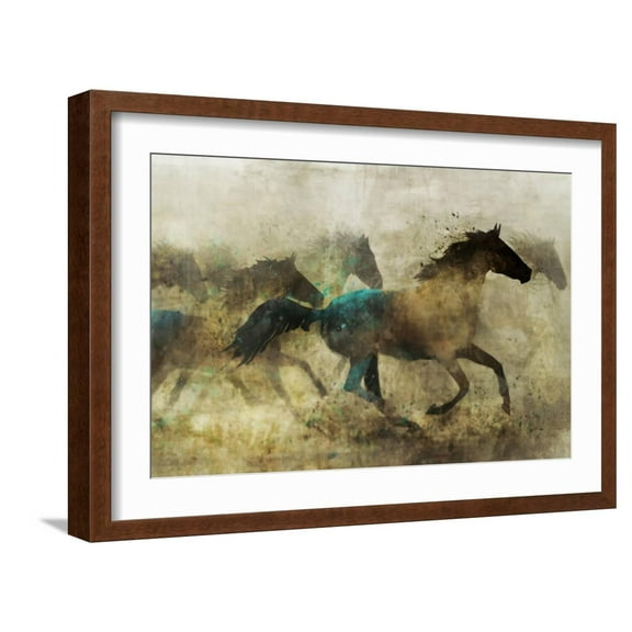Art.com Horses, Wild and Free Art Print by Ken Roko, Brown Frame Wall Art, 23" x 17"