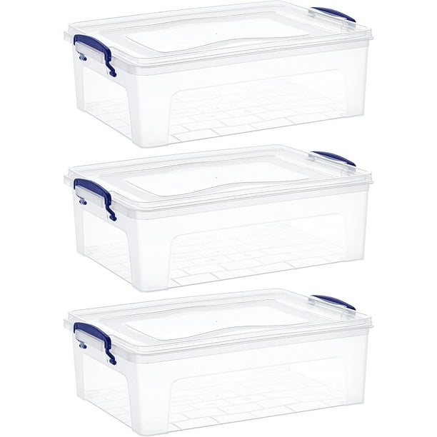 Clear Storage Bins with Lids, Small Stackable Storage Boxes with Locking Latches and Handles (4