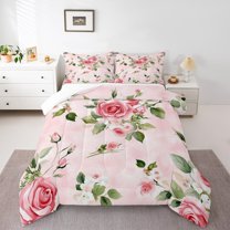 Manfei Red Rose Floral King Size Comforter Sets,Romantic Flower Bedding Comforter Set,Rustic Farmhouse Cabin Bedding Set For Girl Teens,Ultra Soft Home Decor,3pcs