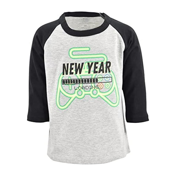 Unique Baby Boys New Year Loading Baseball T-Shirt (8Y, Grey)