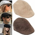 thumbnail image 2 of Women Beret Linen Sun Hat Hat Vintage Men Flat Cap Golf Driving Hat BEIGE, 2 of 8