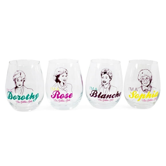Silver Buffalo The Golden Girls Stemless Wine Glass Collectible Set of 4 Each Holds 20 Ounces