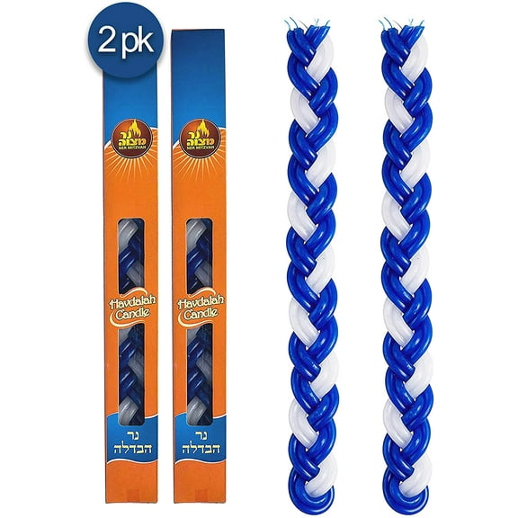Ner Mitzvah, 14.5" Handcrafted Braided Havdalah Candle - Blue and White - 2 Pack