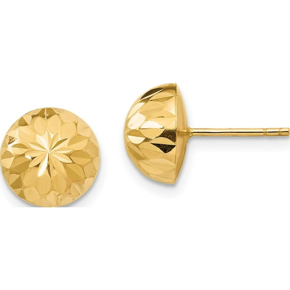 14K Yellow Gold Madi K Polished & Diamond-Cut 9mm Button Post Earrings (9 X 9) Made In Mexico se130