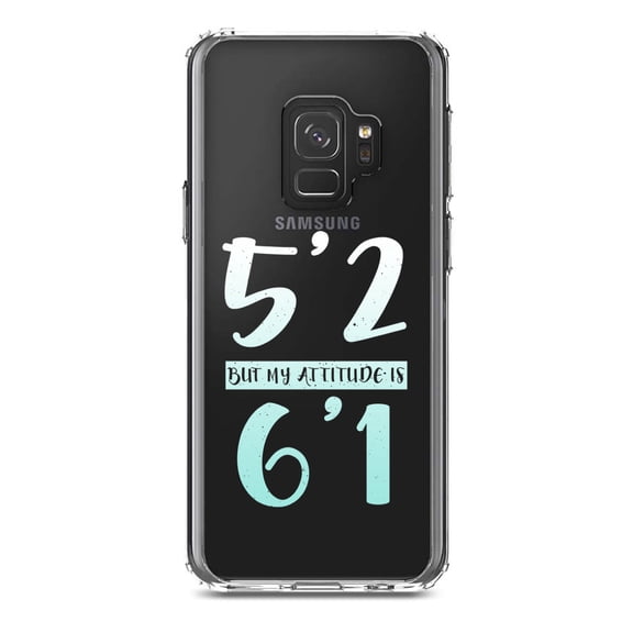 DistinctInk Clear Shockproof Hybrid Case for Samsung Galaxy S9 (5.8" Screen) - TPU Bumper Acrylic Back Tempered Glass Screen Protector - 5'2 But My Attitude is 6'1