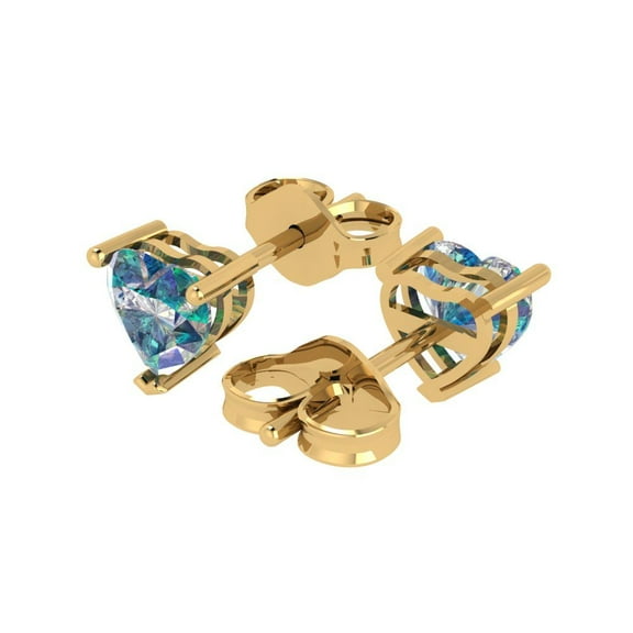 1.5 Ct Heart Cut Studs Blue Moissanite 18K Yellow Solid Solid Gold Everyday Dainty Earrings Push Back
