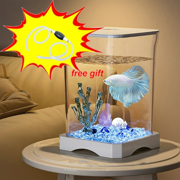 Kbndieu Self Cleaning Fish Tank, 7in Small Fish Tank, Beginner Fish Tank with Led Light Decorations & Whisper Filters Water Pump, Fish Aquarium for Desktop Room Decor (White)