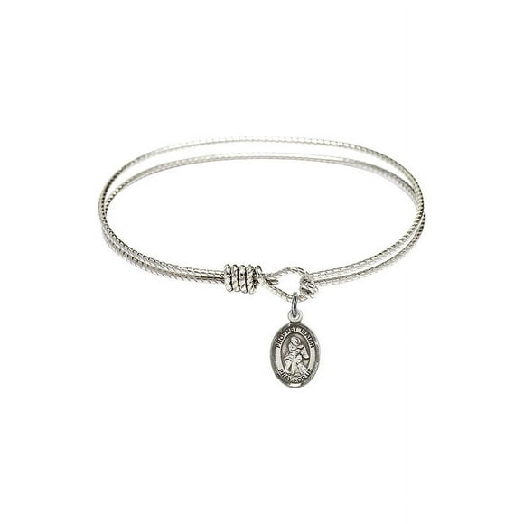 6 1/4 inch Oval Eye Hook Bangle Bracelet w/ St. Isaiah in Sterling Silver