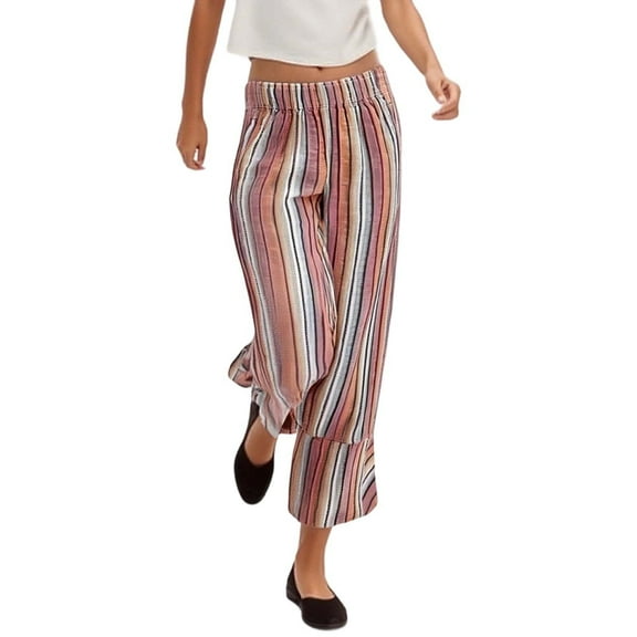 Bibifish Womens Pants Stripe Print Lightweight Elastic Waist Wide Leg Pants Loose Fit Breathable Casual Beach Outings Daily Wear Trendy Pants With Pockets