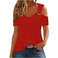thumbnail image 4 of Timegard Summer Tops for Women Scoop Neck Cold Shoulder Short Sleeve Fitting Comfy Dressy Casual Tops, 4 of 8