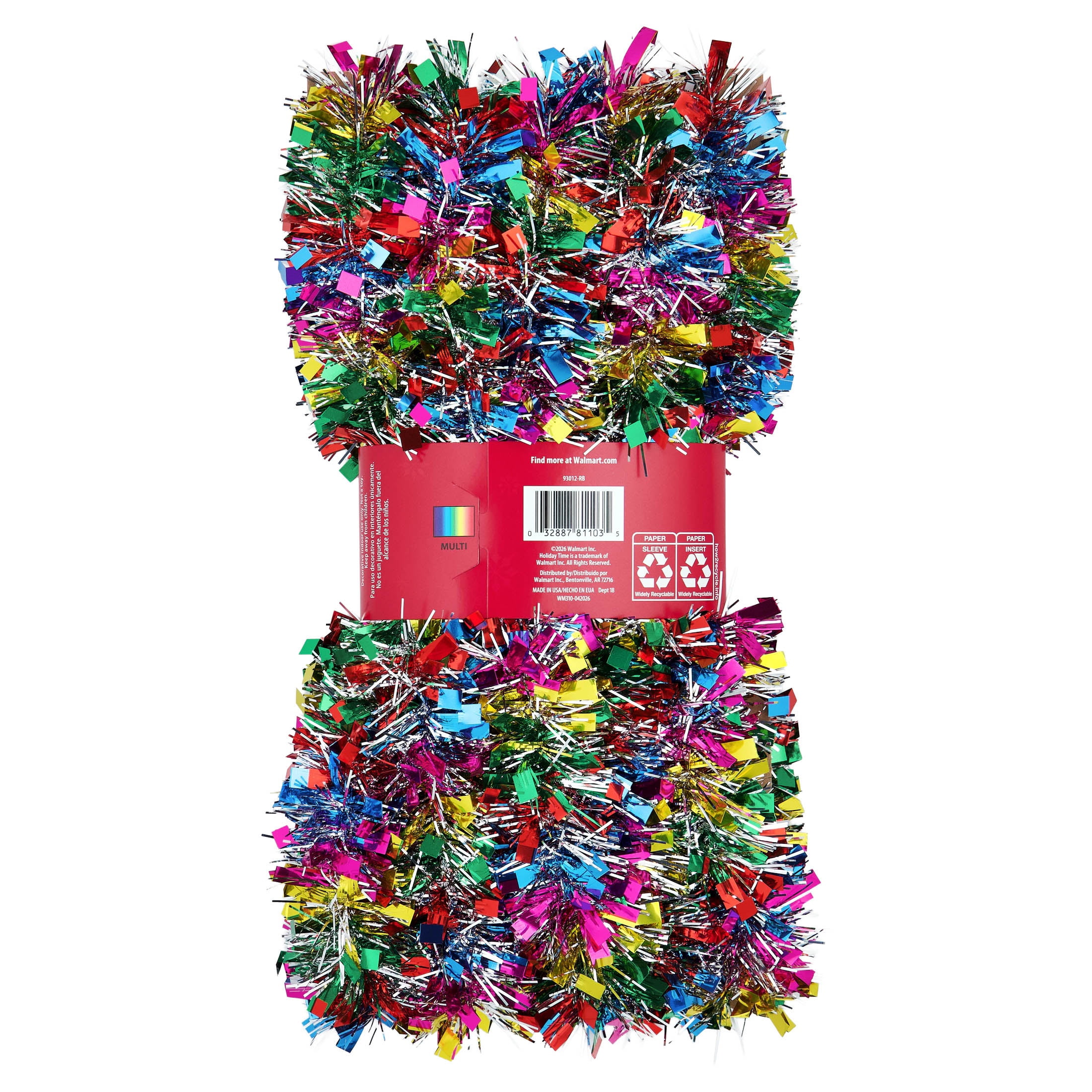 Tinsel Christmas Garland, Multicolor, 12', by Holiday Time