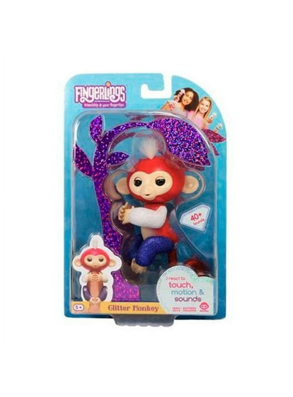 Fingerlings Glitter Monkey - Liberty - Red, White, and Blue Glitter - Interactive Baby Pet - By WowWee