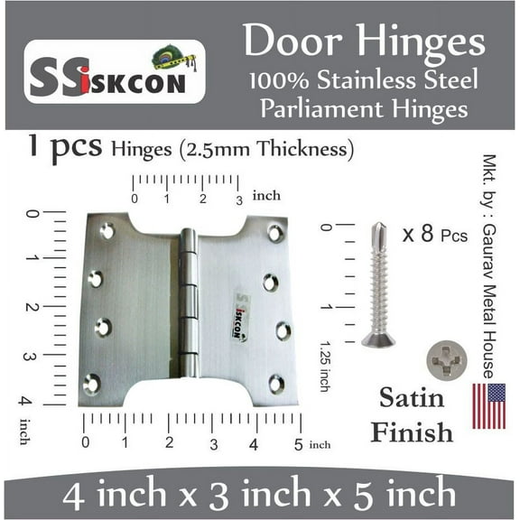 Ssiskcon Stainless Steel Parliament Door Hinge 4 in x 3 in x 5 Self Drilling Screws Brushed Satin 32D (Pack of 1)
