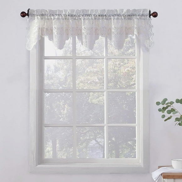 Sun Textile Floral Sheer Lace Kitchen Valance