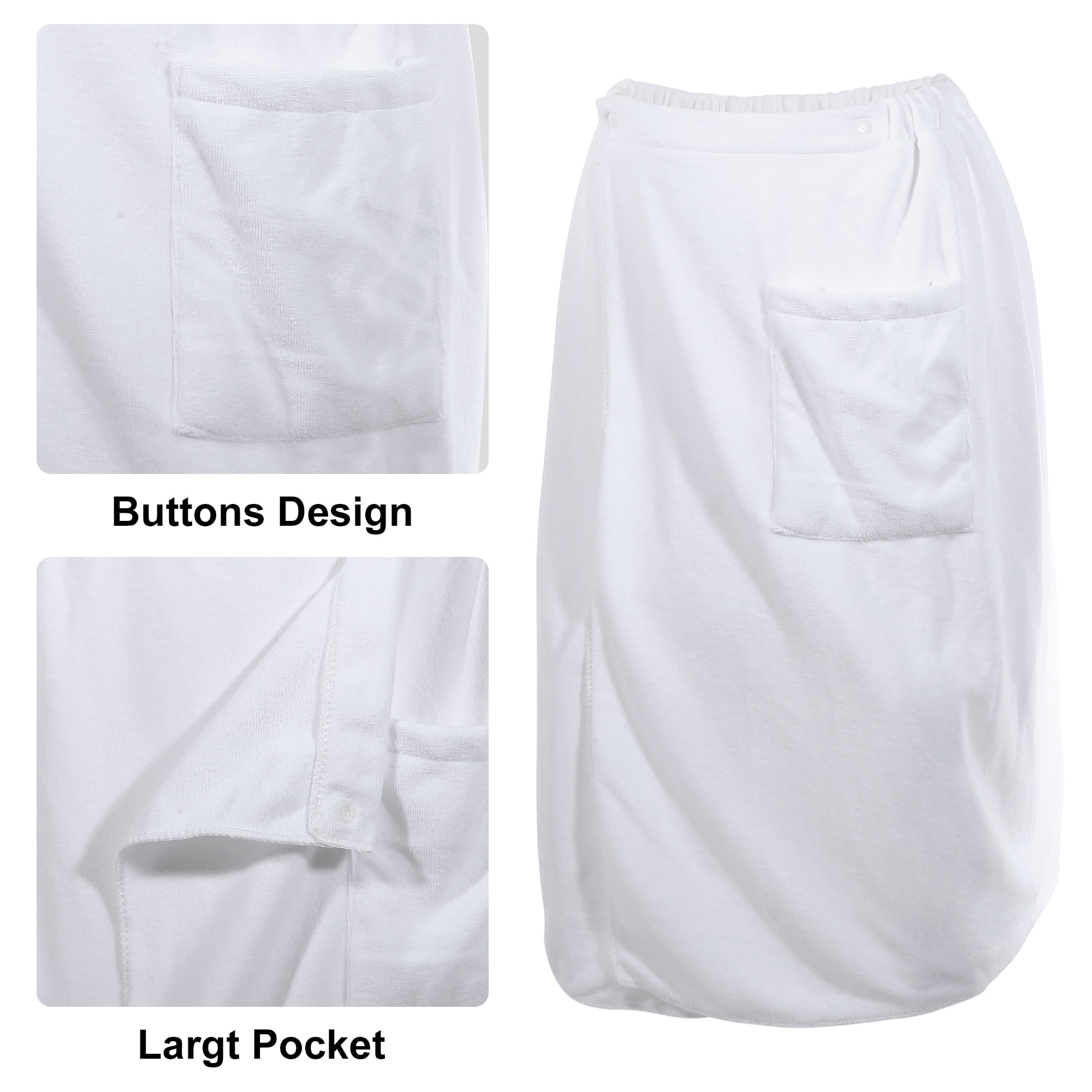 Unique Bargains 2 Pcs Men's Bath Wrap Towel Body Wrap for Shower Spa Adjustable Robes White 70x140cm