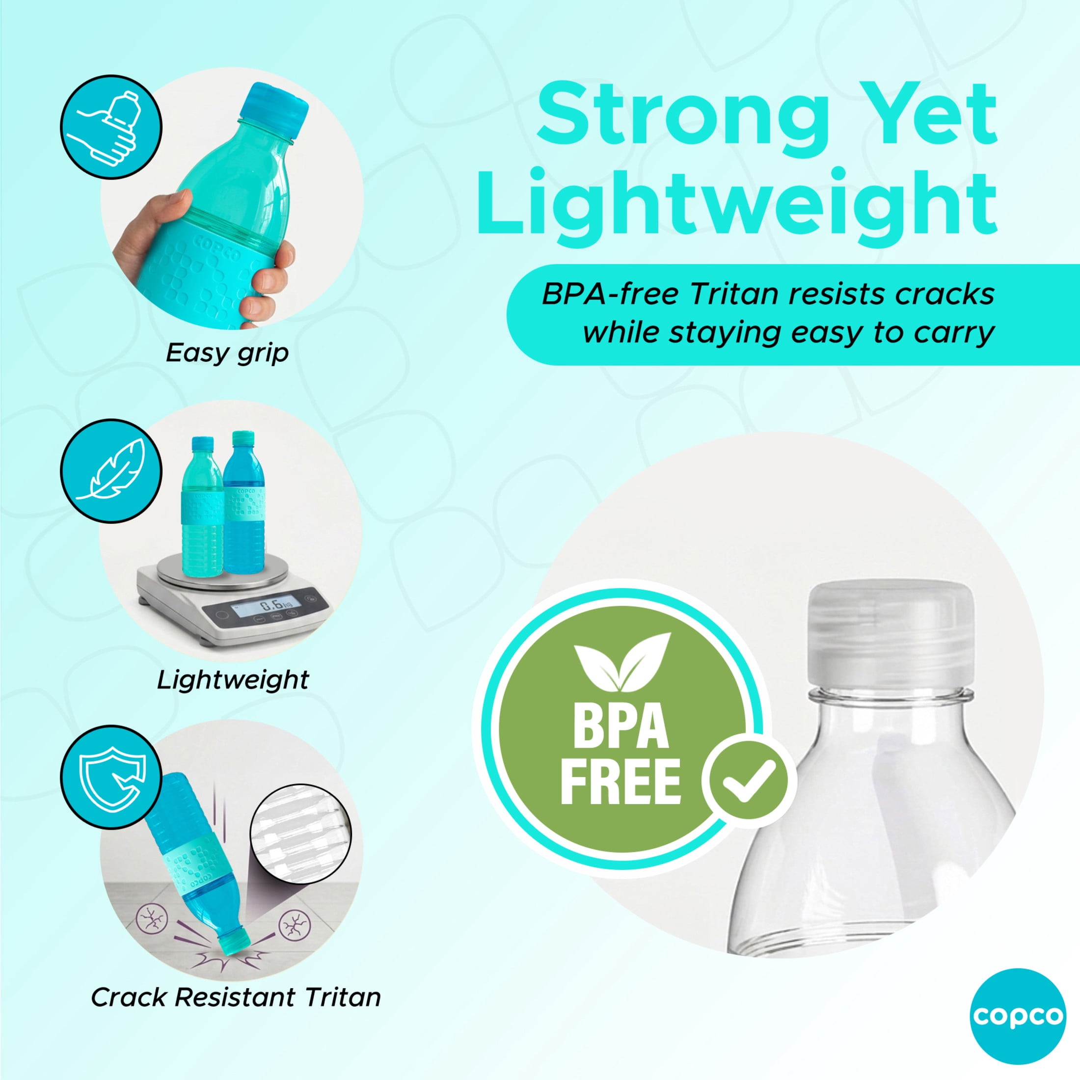 Copco Hydra 16.9 oz Water Bottle, Set of 2 - Aqua & Mint, Aqua/Mint