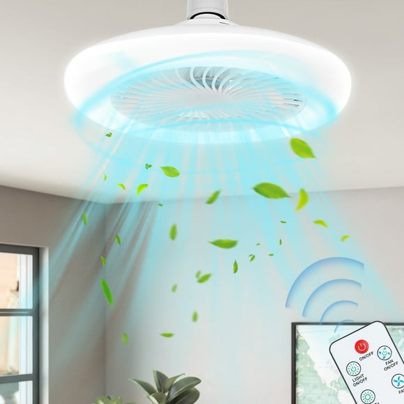 Boovnll Fan, E27 Ceiling Fan with Lights Enclosed Low Fan Light Ceiling Light with Fan Hidden Fan Delier Gimbal White Light, Portable Fan