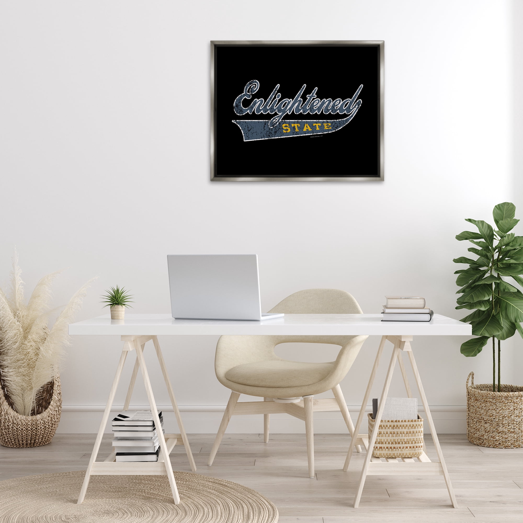 Stupell Industries Enlightened State Varsity Text & Numbers Painting Gray Floater Framed Canvas Art Print Wall Art, 31 x 25