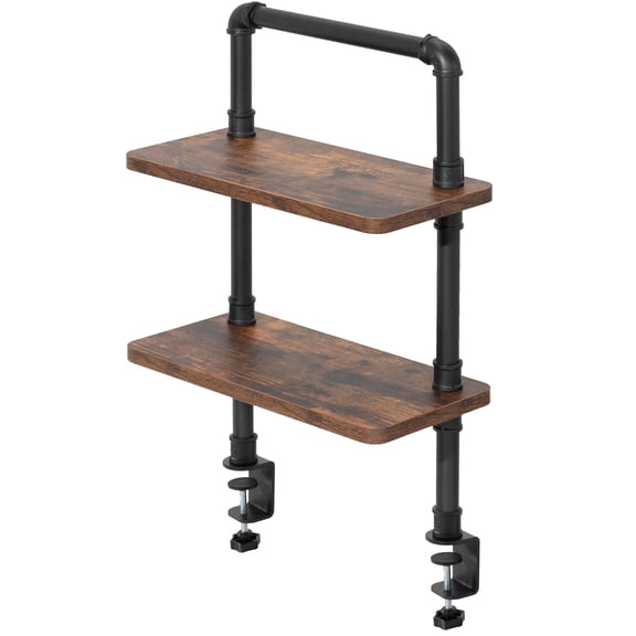 VIVO Clamp-on 16 inch 2-Tier Decorative Industrial Pipe Shelves, Vintage Brown