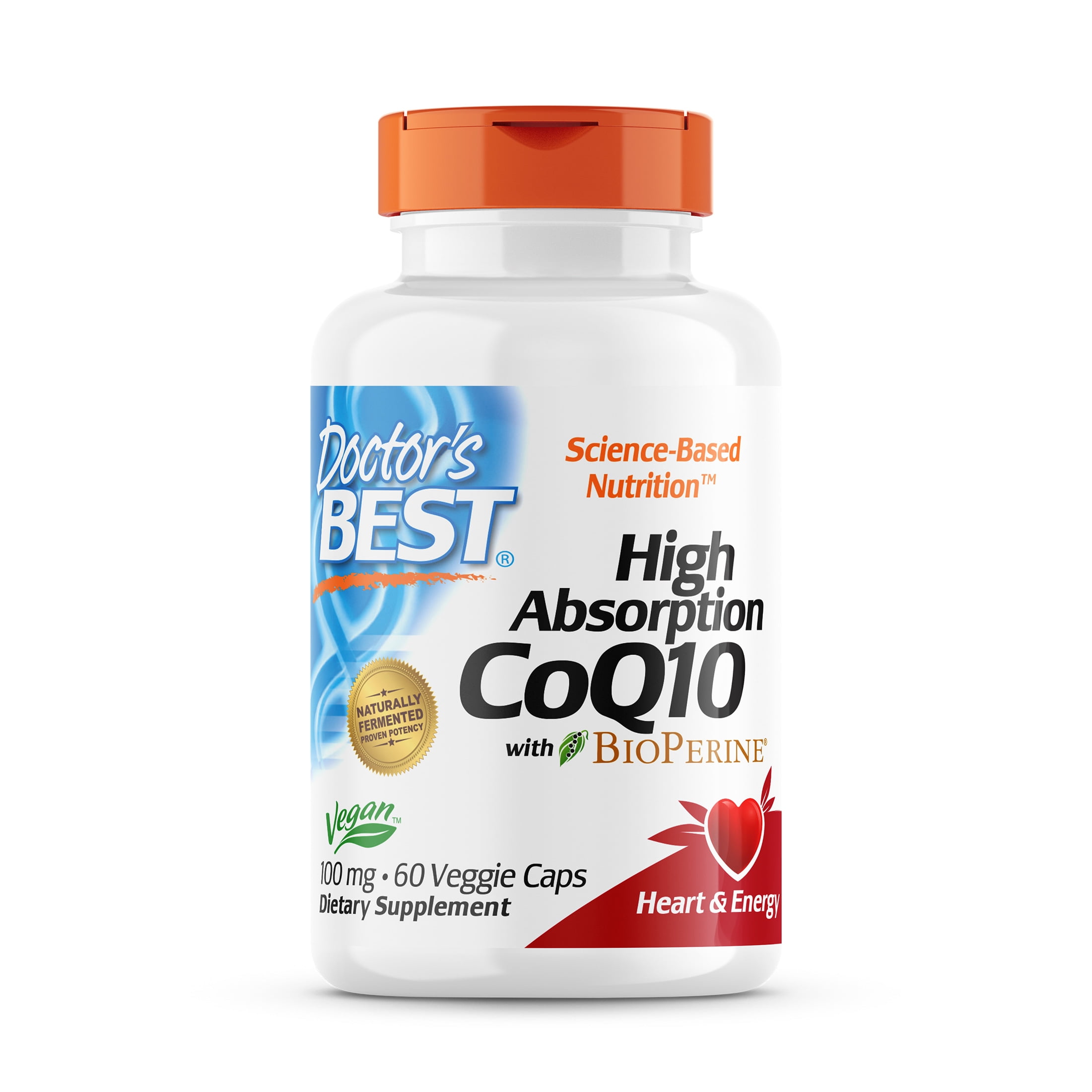 Doctor's Best High Absorption CoQ10 with BioPerine, Vegan, Gluten Free, Naturally Fermented, Heart Health and Energy Production, 100 mg 60 Veggie Caps