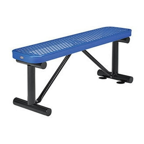 Global Industrial 4' Outdoor Steel Flat Bench Expanded Metal Blue