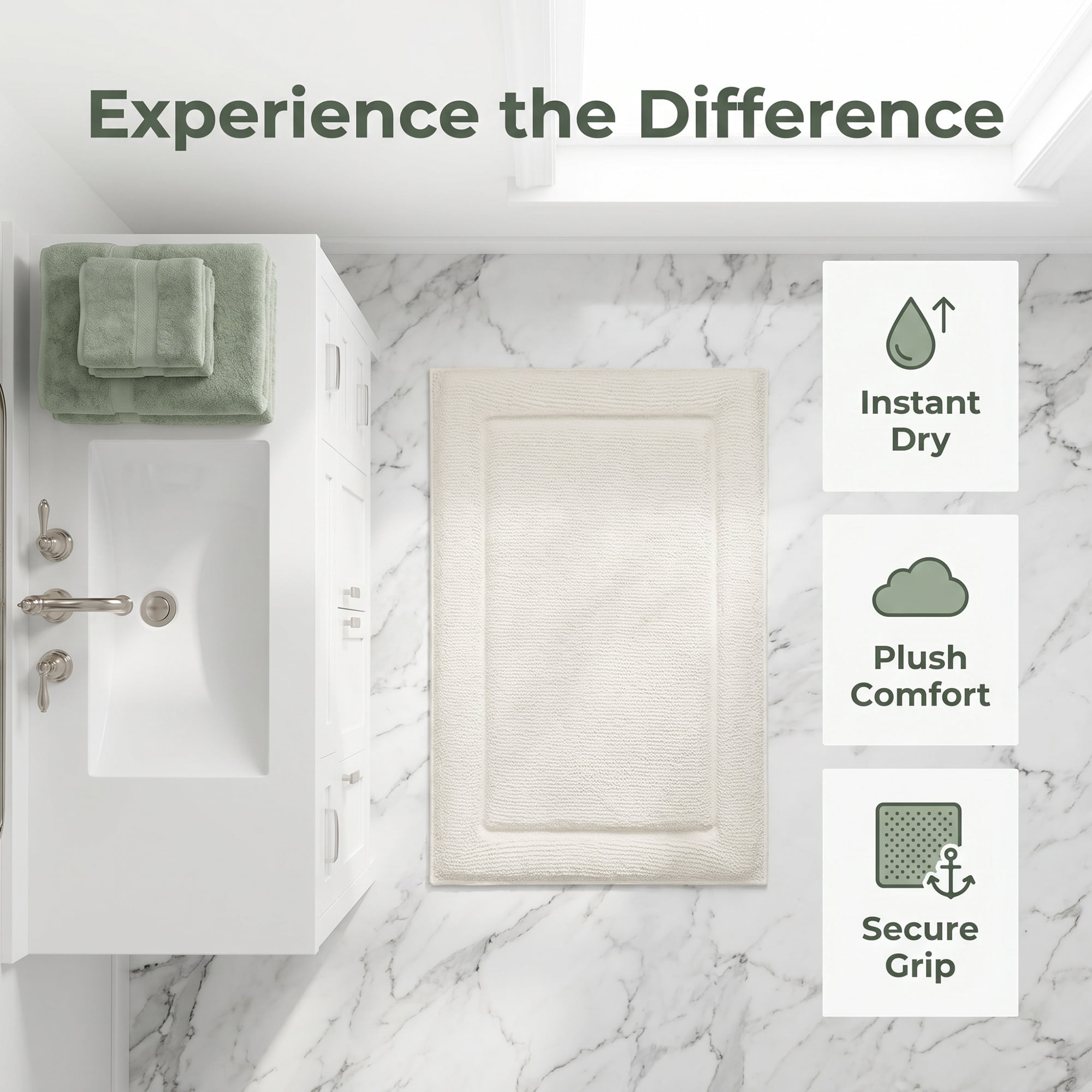 Unique Bargains Ultra Soft Shaggy Bath Mat Super Absorbent Non Slip Mat White 24" x 17"