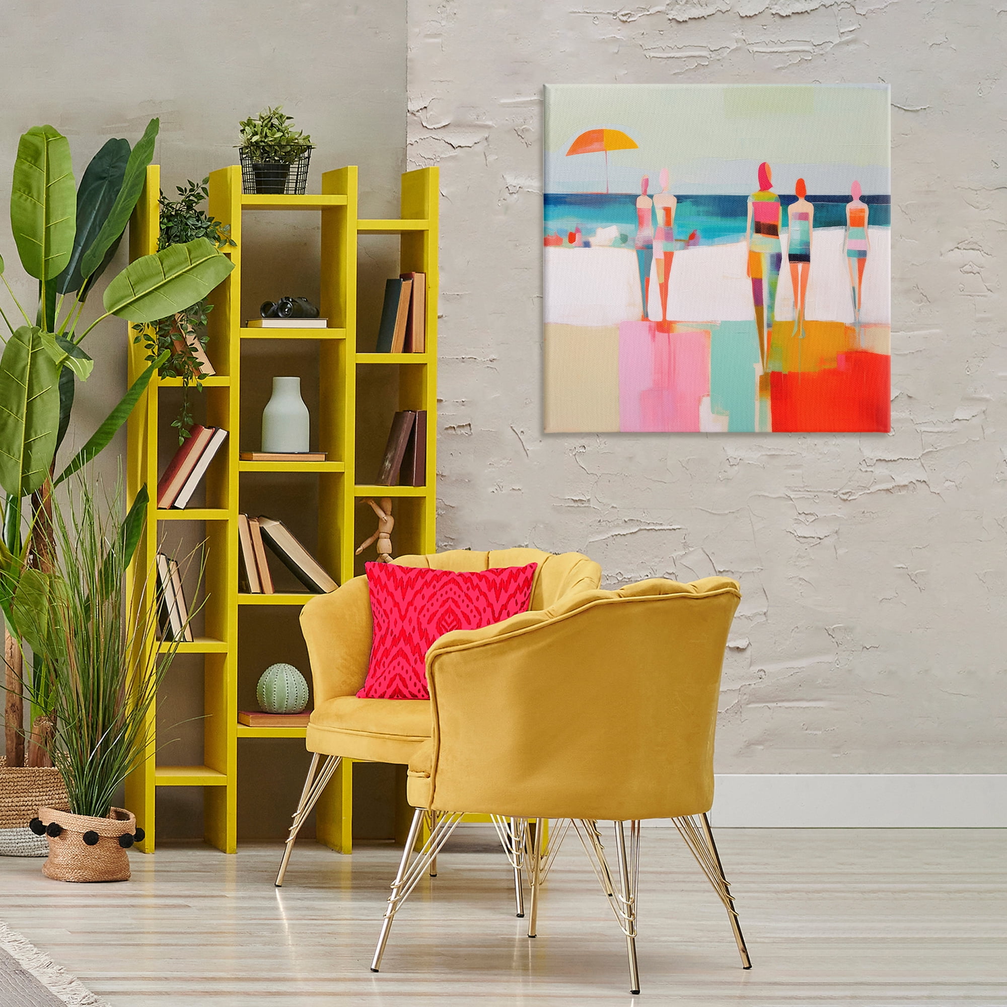 Stupell Industries Strolling on Beach Novelty Painting Gallery Wrapped Canvas Art Print Wall Art, 30 x 30